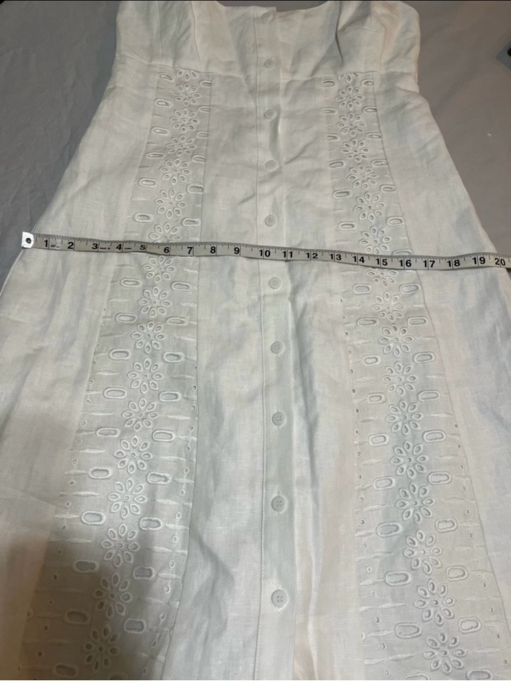 REISS Clarice Petite White Linen Eyelet Button Down Midi Dress Sz 4P Coastal - Picture 9 of 15